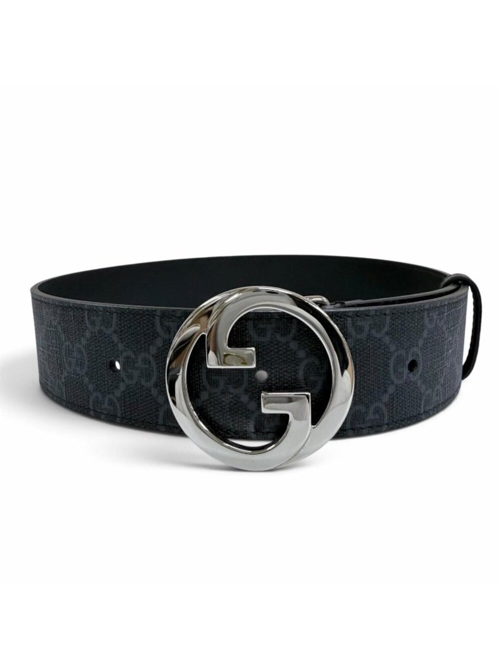 Gucci GG Supreme Interlocking G Belt Black Silver 65/26